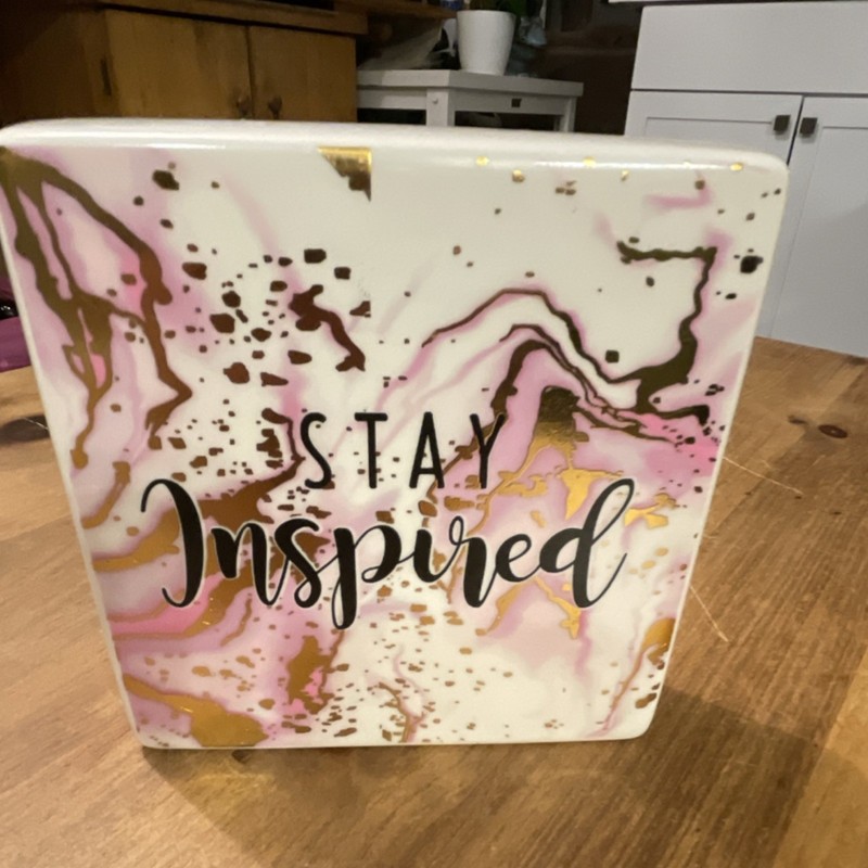 Decorative Ceramic Plaque Abstract Inspirational Quote Pink Gold Marble Vertical