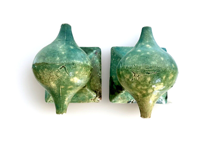 Heavy Pr Textured Turquoise Raku Ceramic Bookends Decorative Pieces 5-3/4" Tall gallery