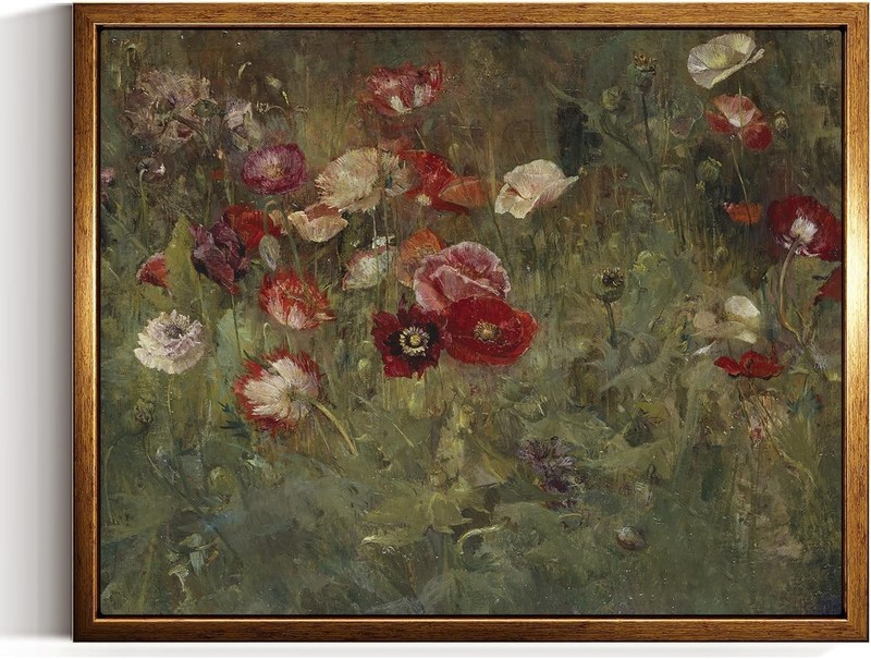 Golden Framed Vintage Canvas Wall Art A Bed Of Poppies Red Flower Field Lands... gallery