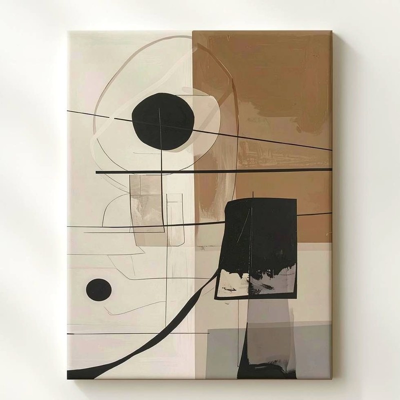 Modern Abstract Canvasgeometric And Organic Shapes In Beige, Black, And Brown