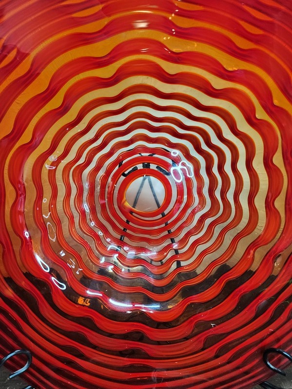Hand Blown Glass Plate Swirl Murano Style Home Wall Decor Plate Red 16" Diameter gallery