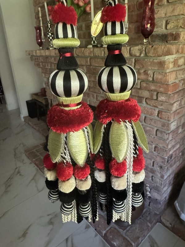 MacKenzie-Childs 2 Poppy Tassels Set of Two Courtly Check Tie Backs