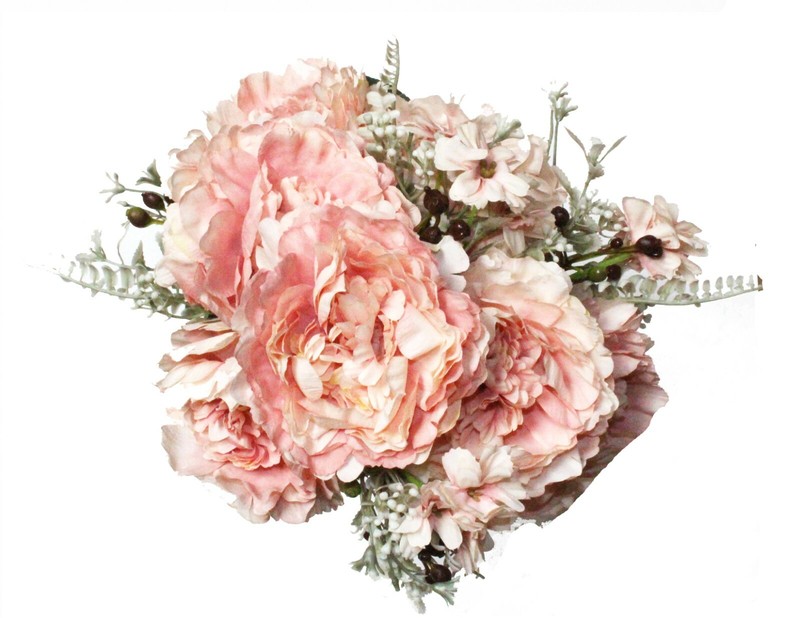 20" Blush Peony 7 Heads Artificial Silk Flower Bouquet Open Rose Bush Decor gallery