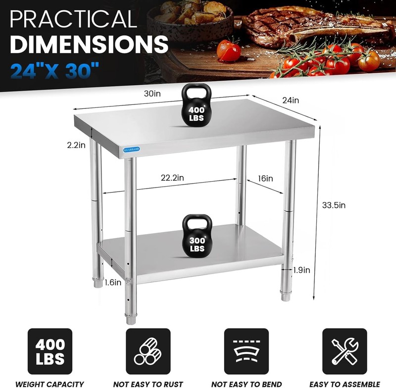 Stainless Steel Table for Prep & Work with Undershelf 24 x 36 Inches NSF Metal gallery