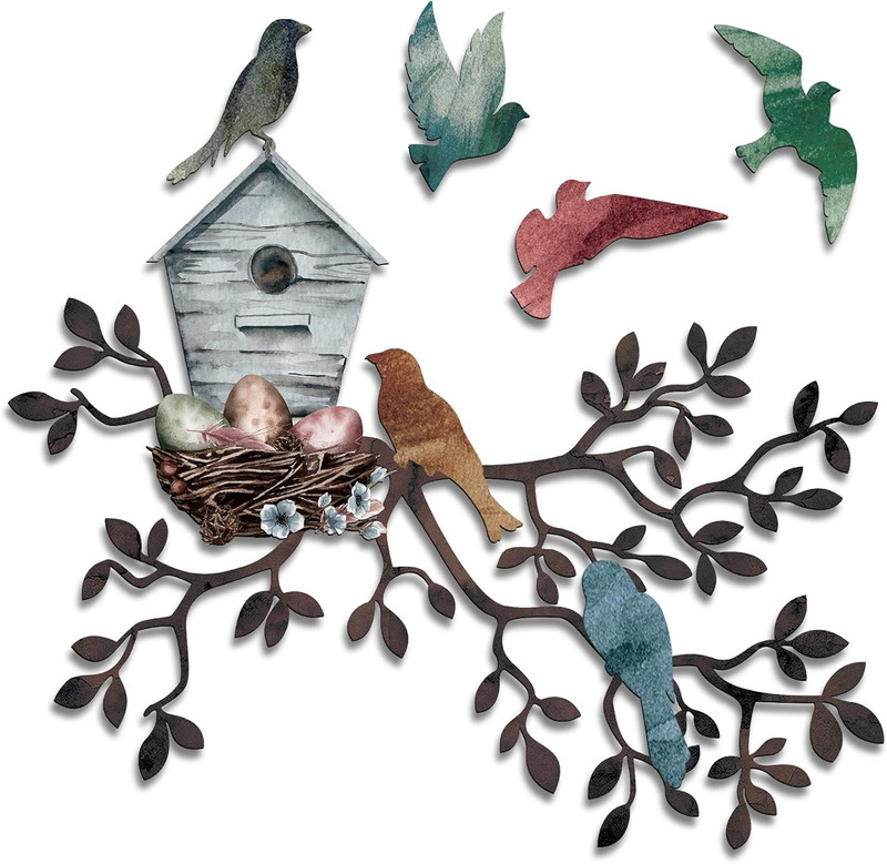Tatuo Metal Bird Wall Art Birds on the Branch Wall Decor Hanging Metal Sculpture