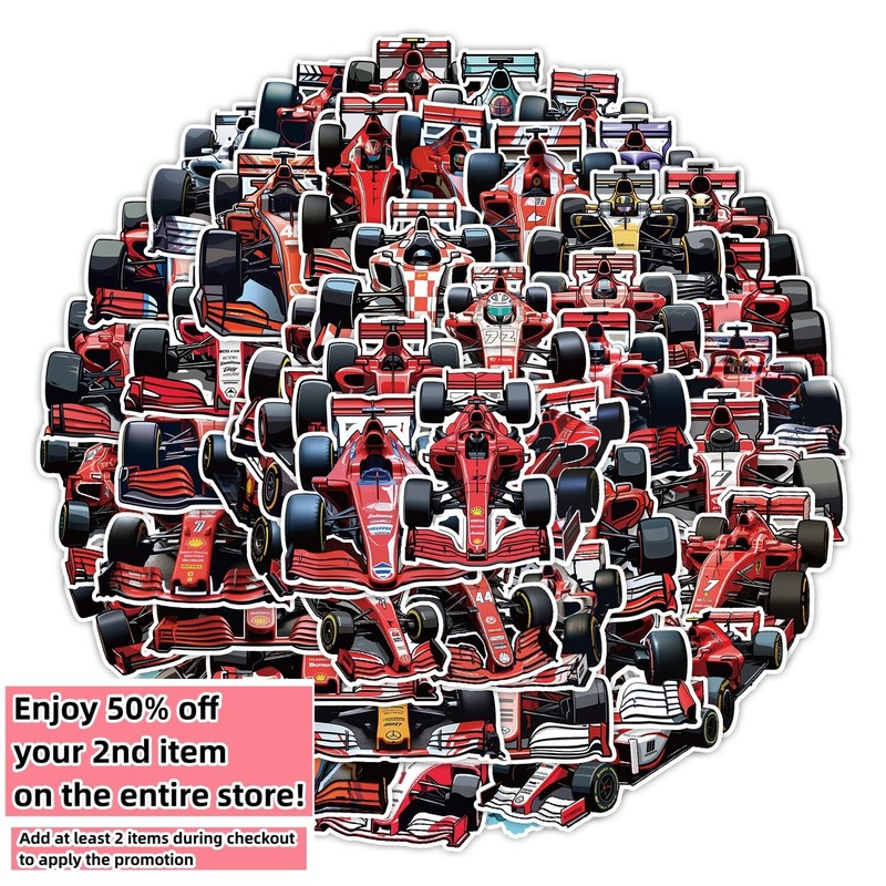 50 Pcs Stickers Formula 1 F1 Racing Cars Fridge Luggage Skateboard Phone Laptop