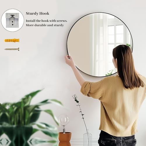 Round Mirror, Round Mirror 24 inch Circle Mirrors Metal 24"L x 24"W Black gallery