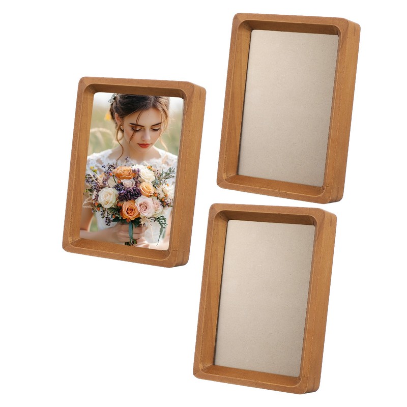 3pcs 4 x 6" Wood Mini Photo Frames Wooden Finish Picture Frame Teak Color