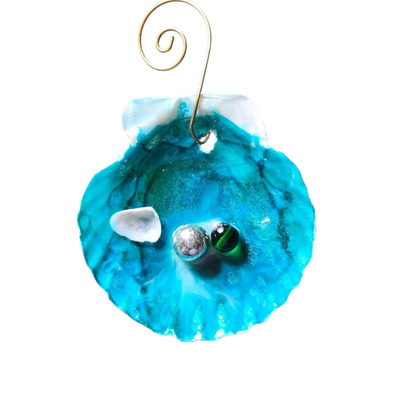 Handmade Alcohol Ink Seashell Ornament Decor Resin Sealed Coastal Boho