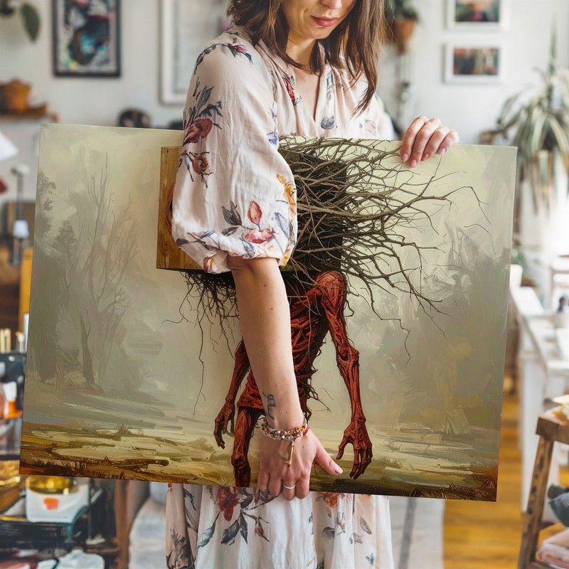Branch-Headed Figure Canvassurreal Dark Fantasy Body Horror Wall Art gallery