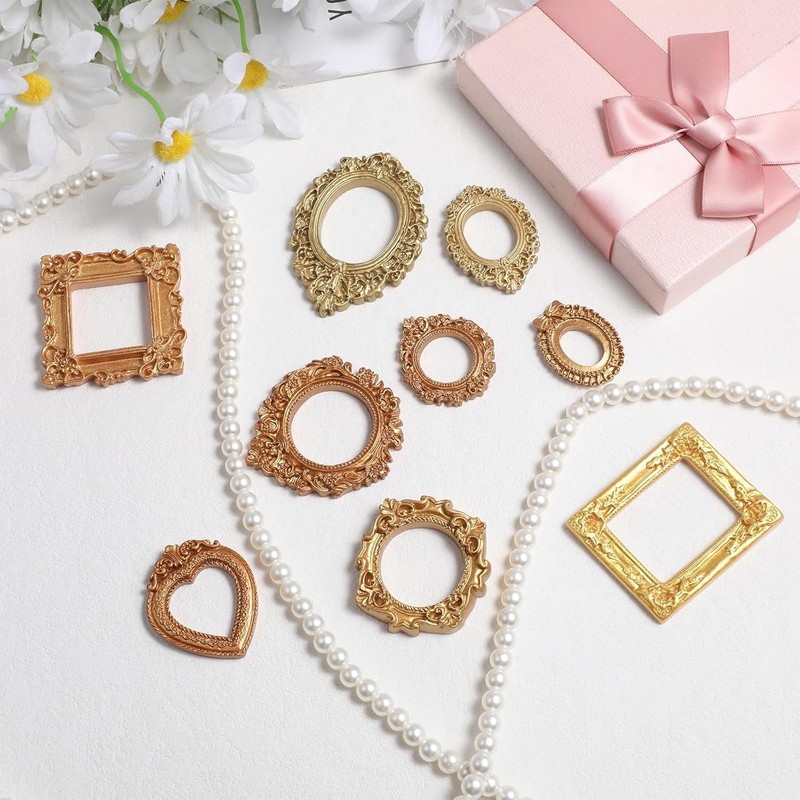 9PCS Mini Gold Frames, Small Gold Picture Frames, Oval Rectangle Antique Resin gallery
