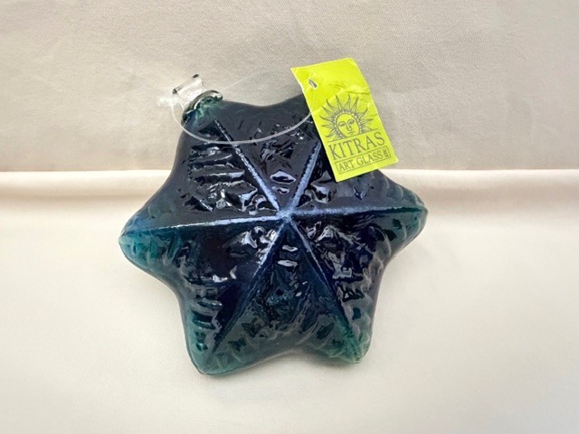 Kitras Art Glass Suncatcher Teal Blue Green Snowflake Window Hanging Rare