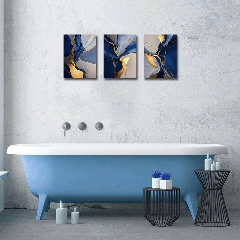 Blue Abstract Canvas Prints Wall Art Decor- Blue and Gold Artwork Paintings P... gallery