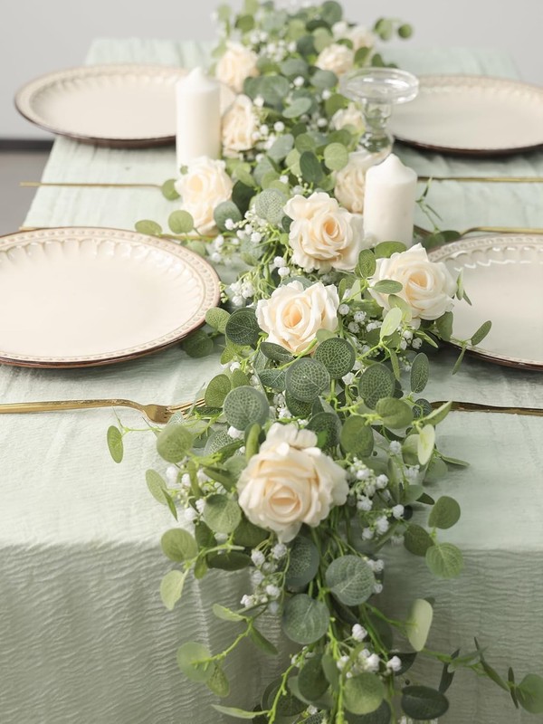2PCS 5.91FT Artificial Eucalyptus Greenery with Flowers, Fake Rose Gypsophila
