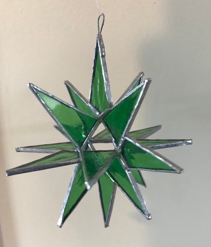 18 Point-Stained Glass 3D Star Ornament 5″x 5″ Green