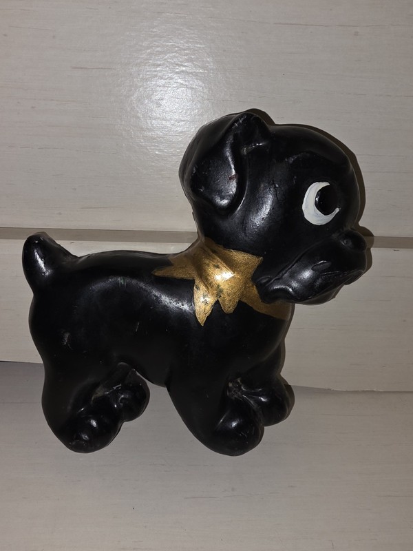 Vintage Black & Gold Side Profile Chalkware Puppy Dog Wall Hanging