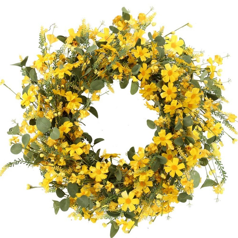 22″ Yellow Daisy Spring Wreath for Front Door, Indoor/Outdoor Decor