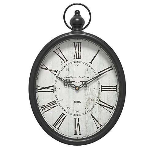 Oval Retro Wall Clock, Rustic Vintage Style Antique Design, Battery Black gallery