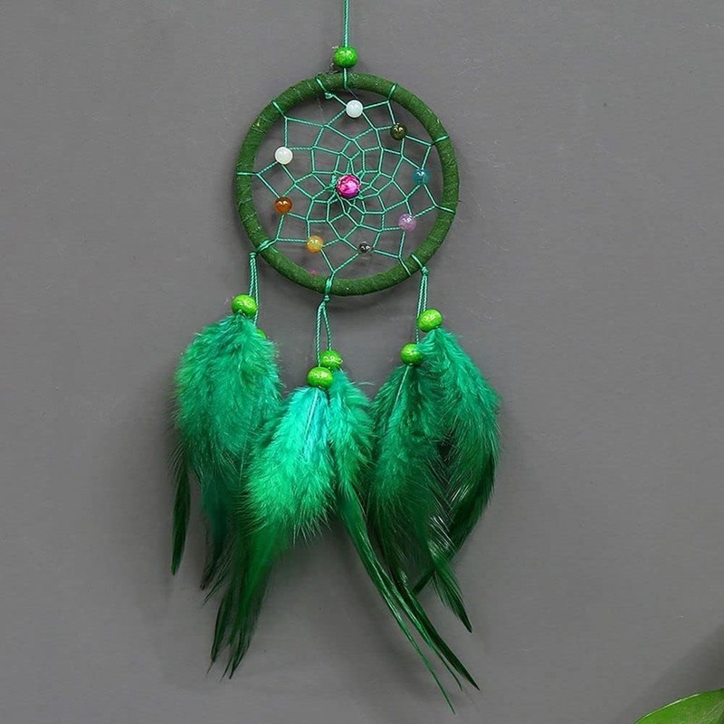 Green Small Dream Catcher with Feathers Wall Hanging Ornament Indian Style