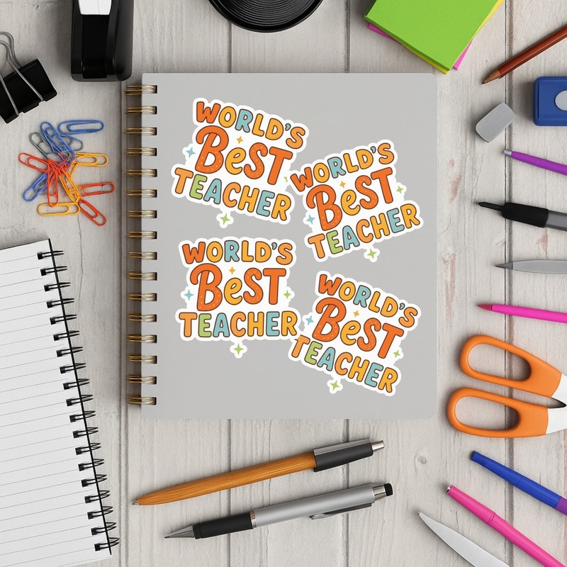 4Pcs World’s Best Teacher Stickers – Cute Teacher Appreciation Vinyl Decals gallery