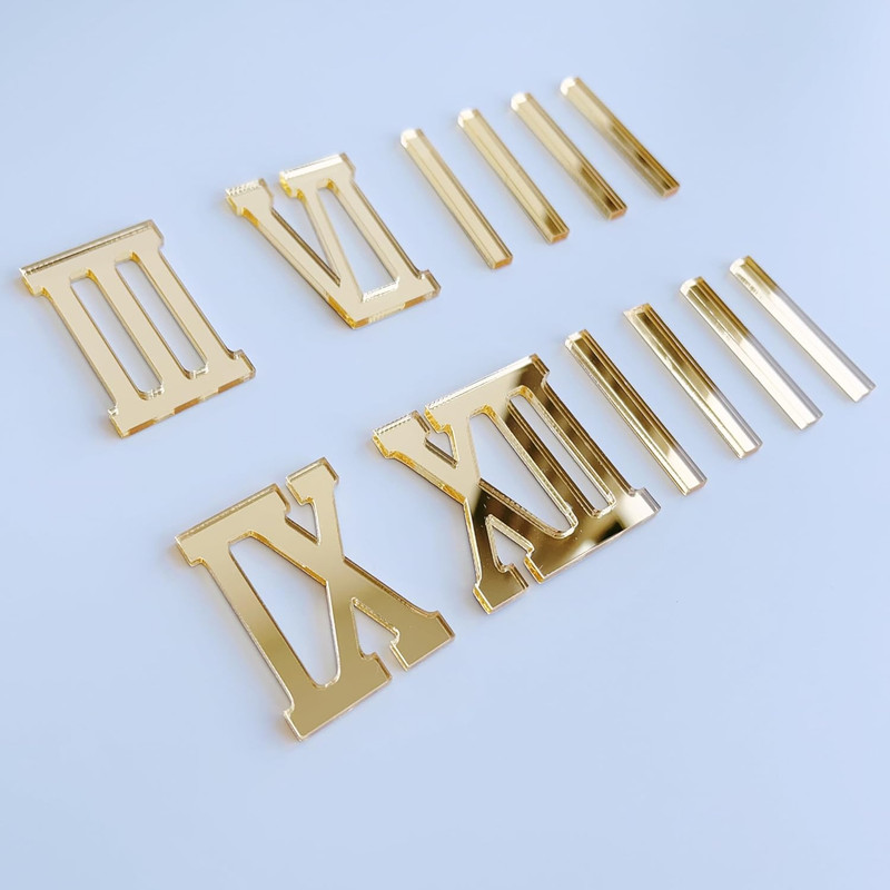 12-Piece Roman Numerals Mirror Gold Wall Clock DIY Kit gallery