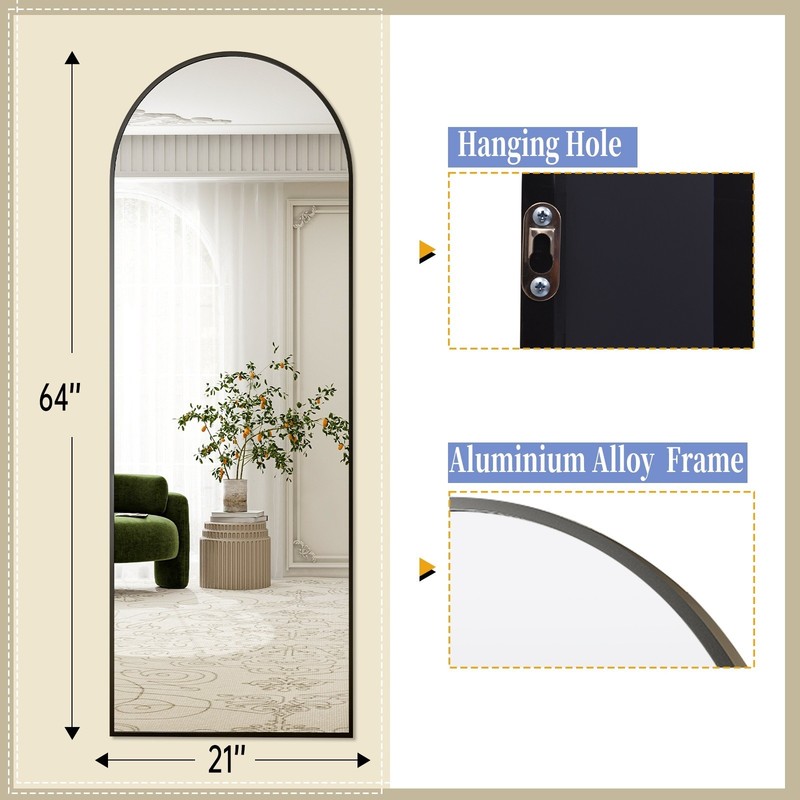 BEAUTYPEAK 64"x 21" Full Length Mirror Arched Standing Floor Mirror Full Body Mi gallery