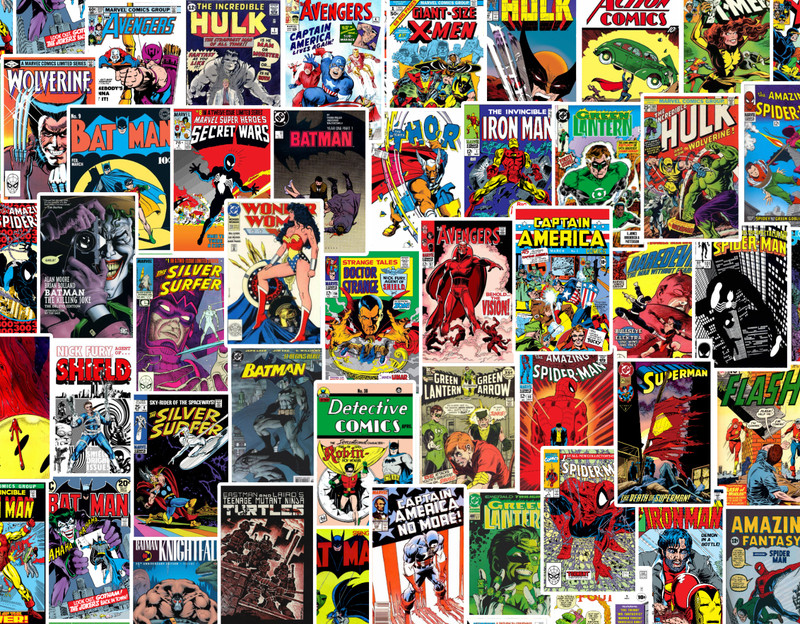 25/50 Comic Book Cover Sticker Pack – Waterproof Vinyl – Batman Spiderman