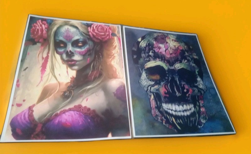 2 Gothic Macabre Art Prints 8.5×11″ Trippy Skull & Sugar Skull Beauty