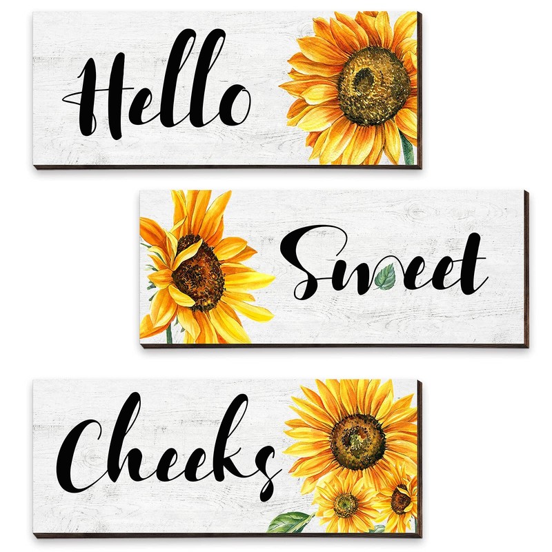 3 Pieces Sunflower Wall Decor Hello Sweet Wooden Wall Art Signs Summer Sunflo…