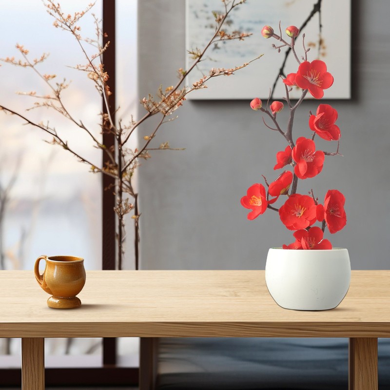 Plant Artificial Potted Flower Plastic Plum Table Blossom False Garden gallery