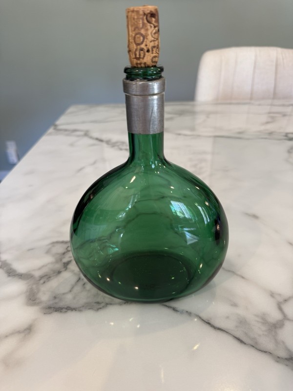 Mateus Rose Vintage Green Bottle Portugal Glass Table Emerald Wine Vase W/Cork