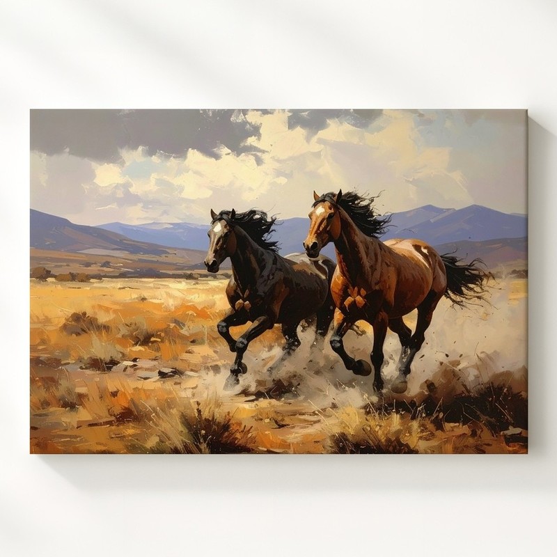 Wall Art Wild Gallop Canvasimpressionistic Horses In Desert Landscape