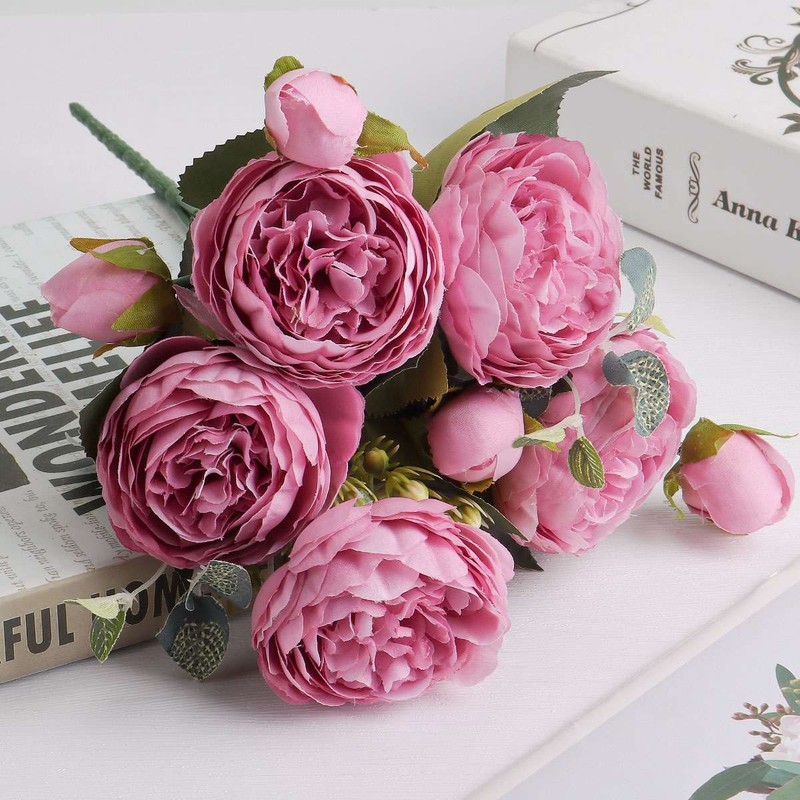 9 Heads Artificial Silk Peony Flower Wedding Bouquet Party Home Outdoor Decor
