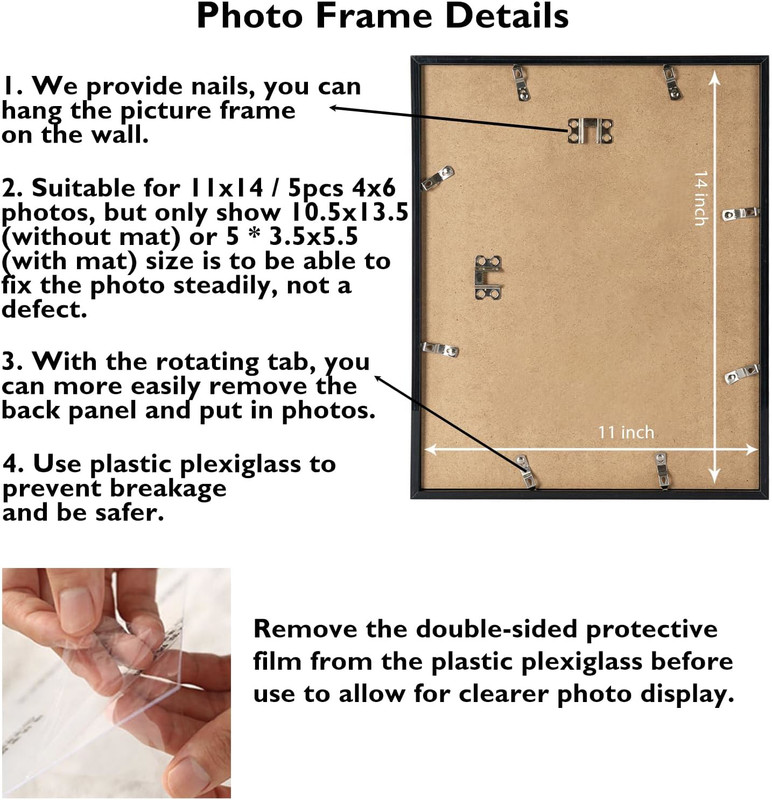 11x14 and 4x6 Collage Frame for 5 Photos Wall Hanging Black Multi-Frame gallery