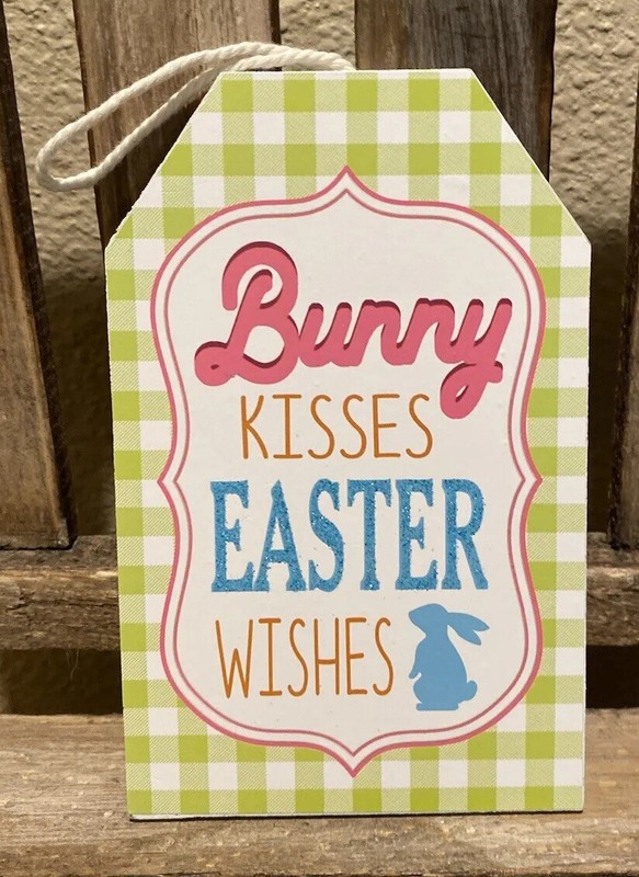 Easter Decor Set Of 3, Easter Greetings Sign, Bunny Kisses Easter Wishes Sign gallery