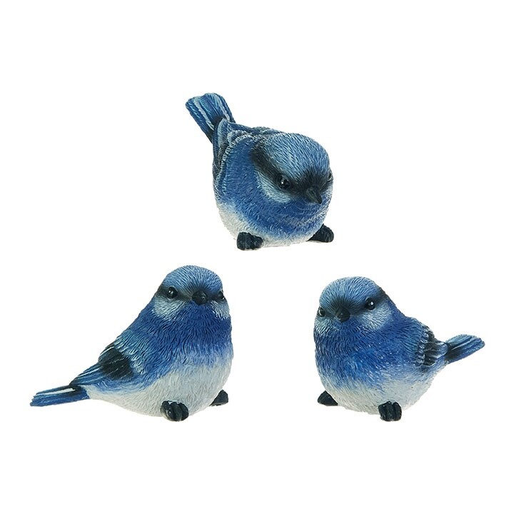 Set of 3 beautiful Masked Blue Birds, small size 3″ tall x 4″ long x 2″ wide