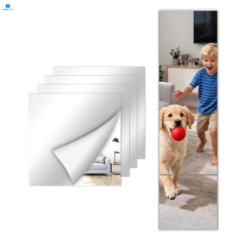 Stick on Small Mirror for Wall Decor,Plastic Non Glass 32"L x 8"W, Silver 