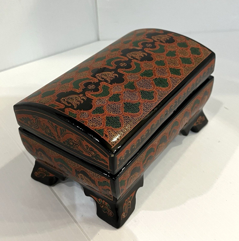 Black Red Lacquer Elephant Jewelry Box Decorative Asian Keepsake Trinket Box gallery