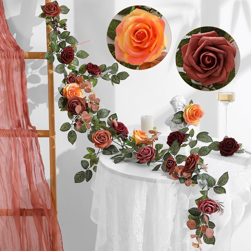 5FT Terracotta Artificial Flower Garland Fall Floral Garland Burnt Orange Arch