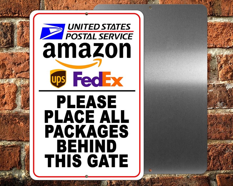 Delivery please place packages behind this gate sign – metal / magnetic / decal