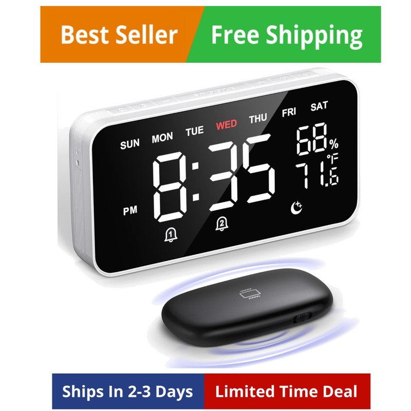 Bed Shaker Loud Alarm Clock for Heavy Sleepers Adults, Vibrating Dual Alarm C…