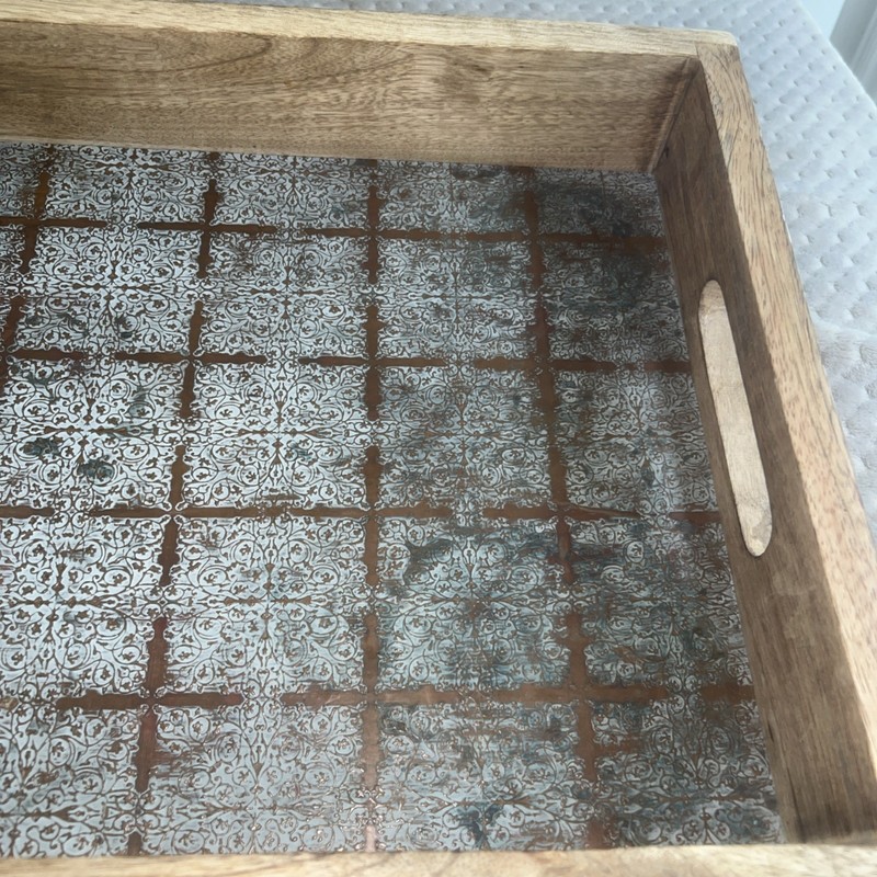 American Atelier Large Ottoman Wooden Tray Handles Decorative 19”x12”x2.75” Rare gallery