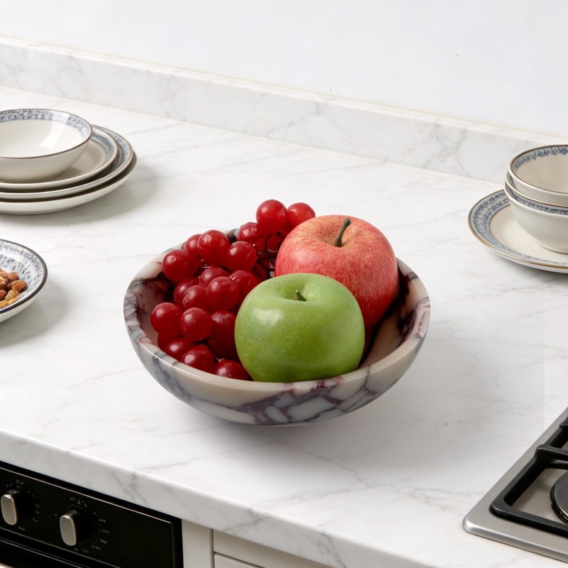 Metolira Luxury Natural Marble Fruit Bowl – Large 7.8Inch Calacatta Viola Mar... gallery