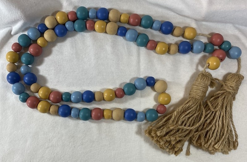 1″ x 80″ Wood Bead Tassel Garland Natural Blue Green Yellow Red