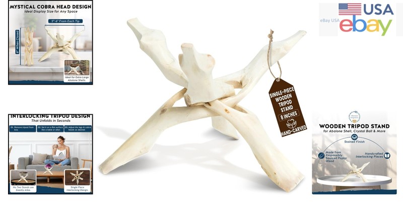 Hand-Carved Natural Wood Tripod Stand for Crystal Balls and Decor Items gallery