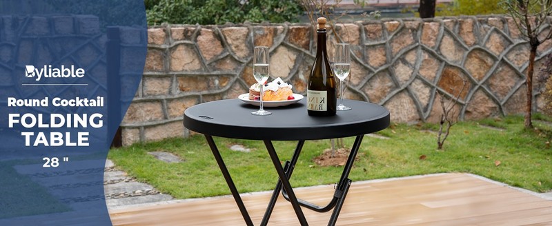 Cocktail Table 28in High Round Folding Indoor Outdoor, Plastic Bar Height gallery