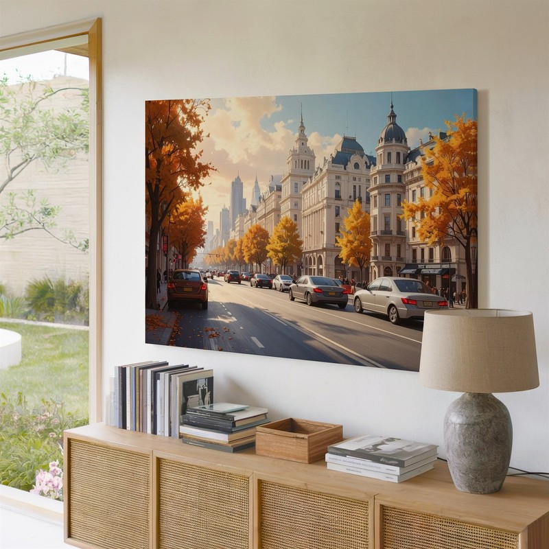 Autumn Motion Boulevard Canvas Cinematic City Street Scene Art Wall Art gallery