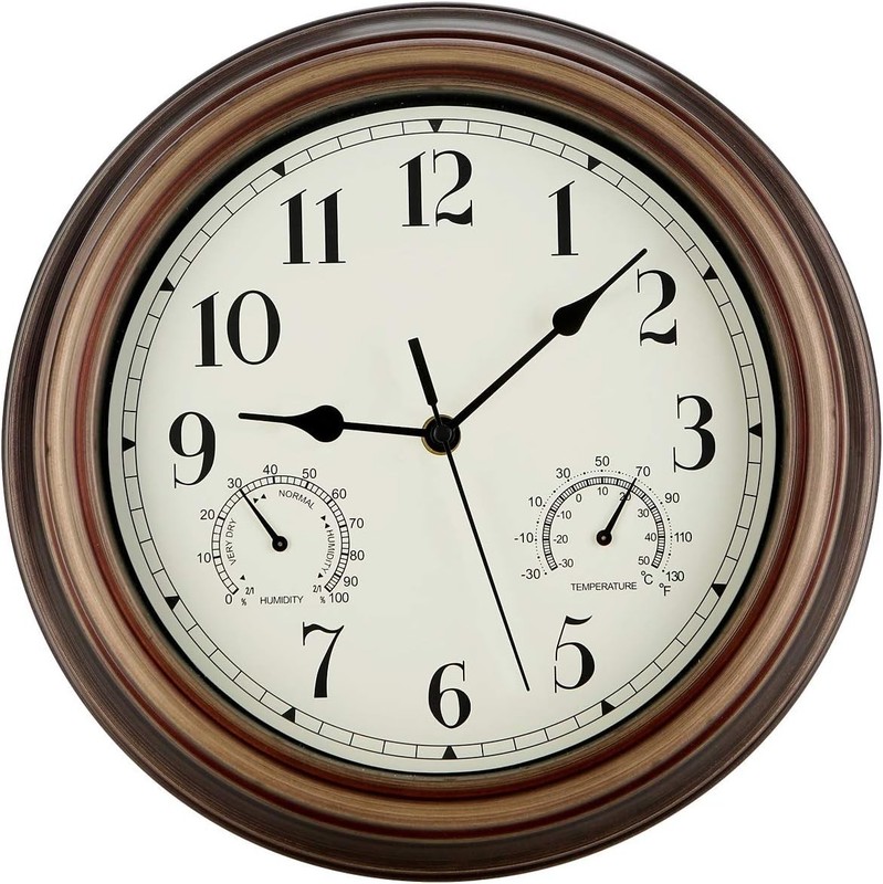 12 Inch Indoor Outdoor Wall Clo Waterproof with Temperature and