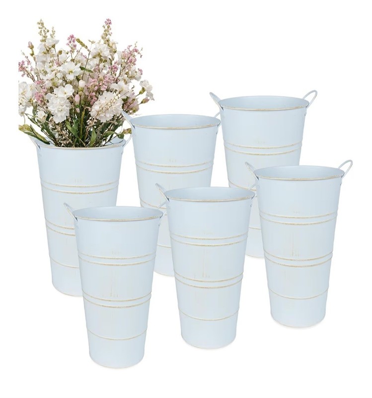 12 Inch Galvanized Metal Vases for Flowers – 6 Pcs Farmhouse Decorative Tall…