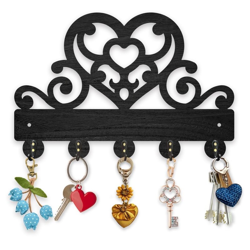 Heart Pattern Coat Rack Wall Mount Floral Key Hangers 11.8×7.9 Inch 5 Hooks